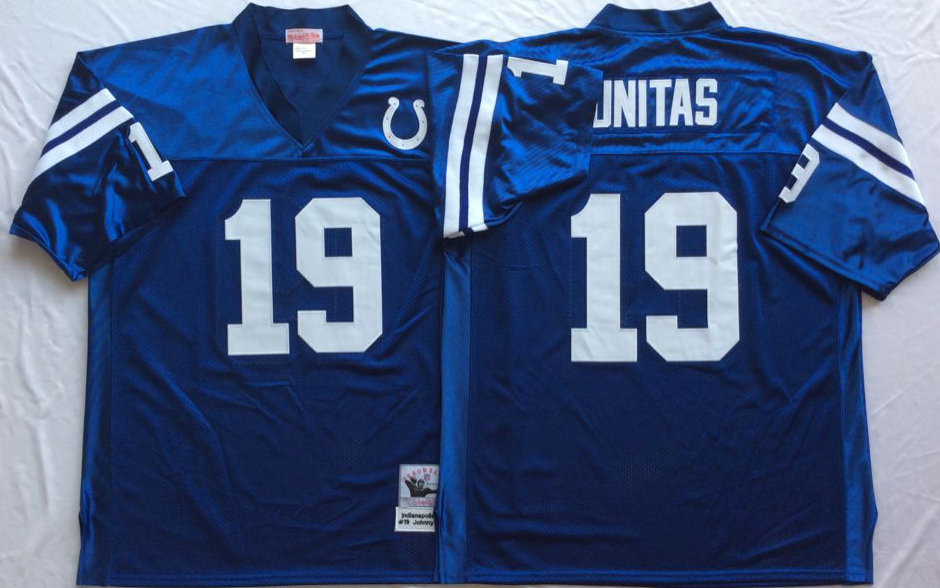 Men NFL Indianapolis Colts #19 Unitas blue style2 Mitchell Ness jerseys